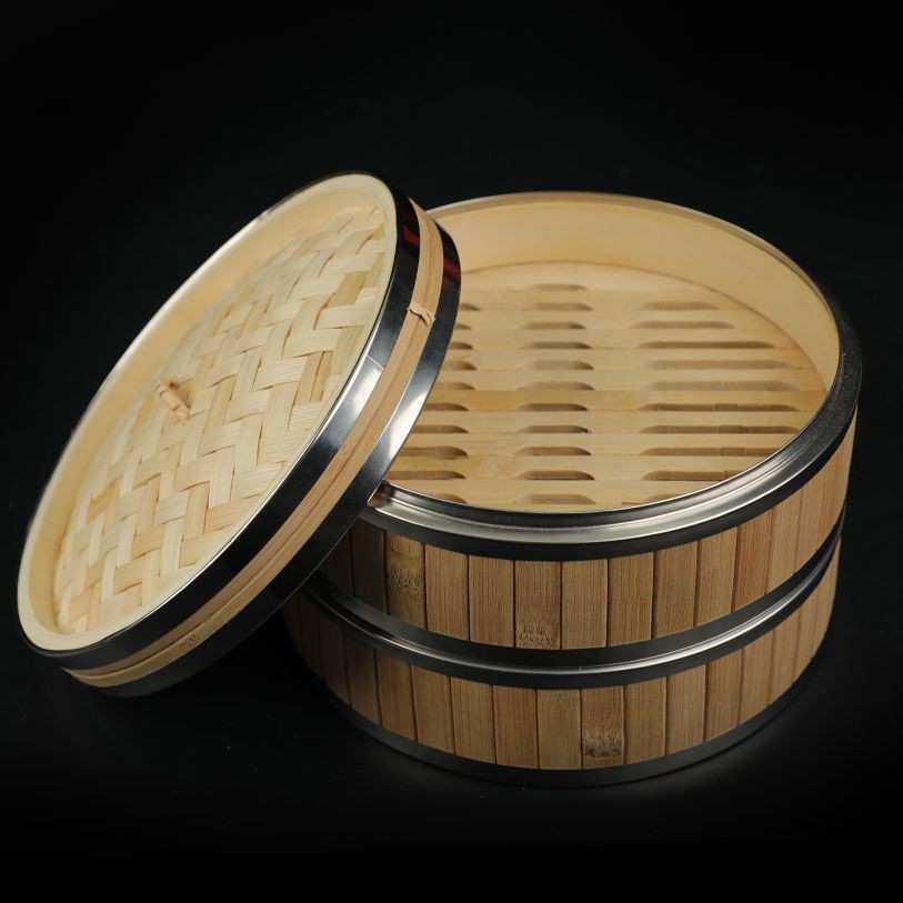 SJ-DHZM Bamboo Steamer Family Pack Steamer Stainless Steel Edge Steamer Steamer Steamer Basket Household Steamed Bread S