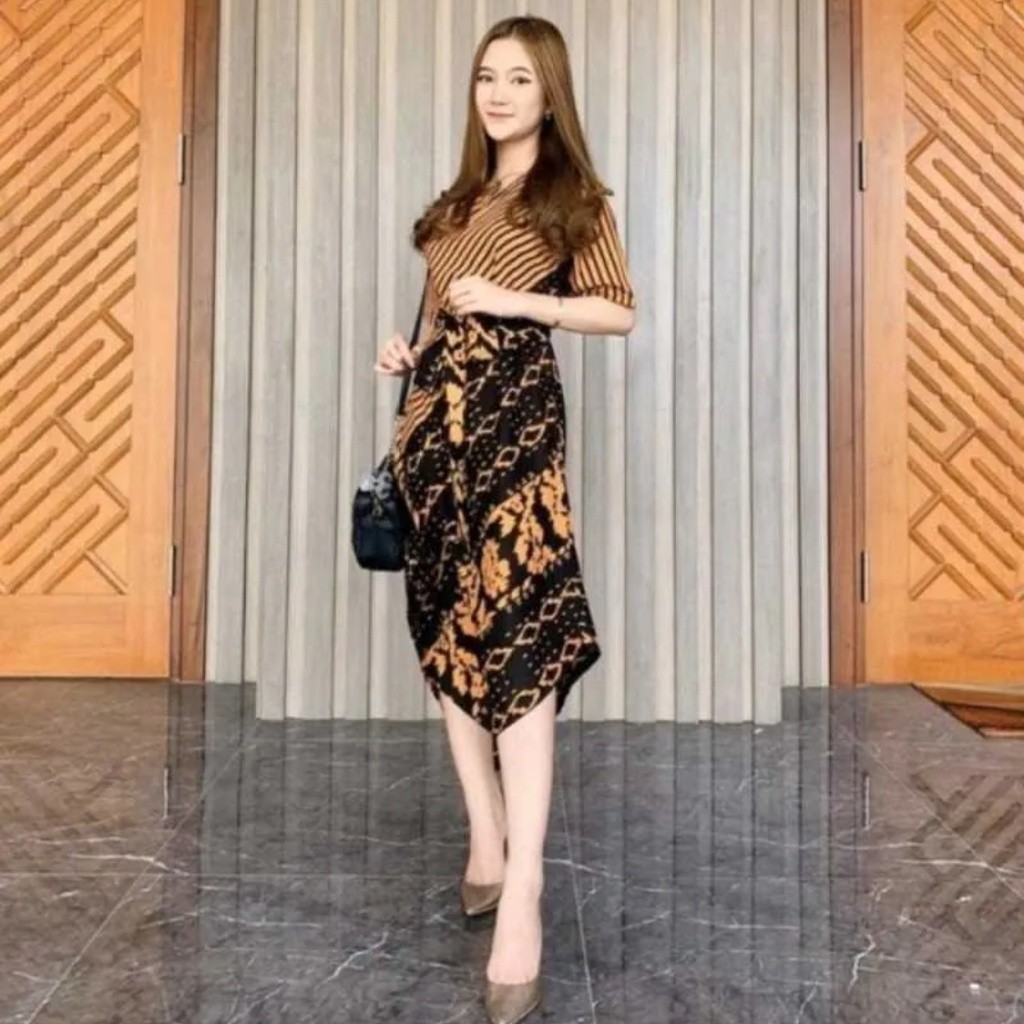 Quality Versatile Modern WOMEN'S TAPER BATIK DRESS ADULT SHORT SLEEVED SONGKET MOTIF