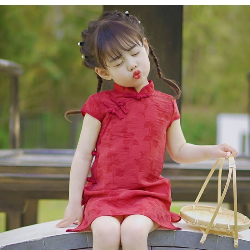 Reliable Durable Girls Cheongsam Summer Thin Little Girl Baby Costumes Children Chinese Style Improved Red Banquet Dr... - Image 2