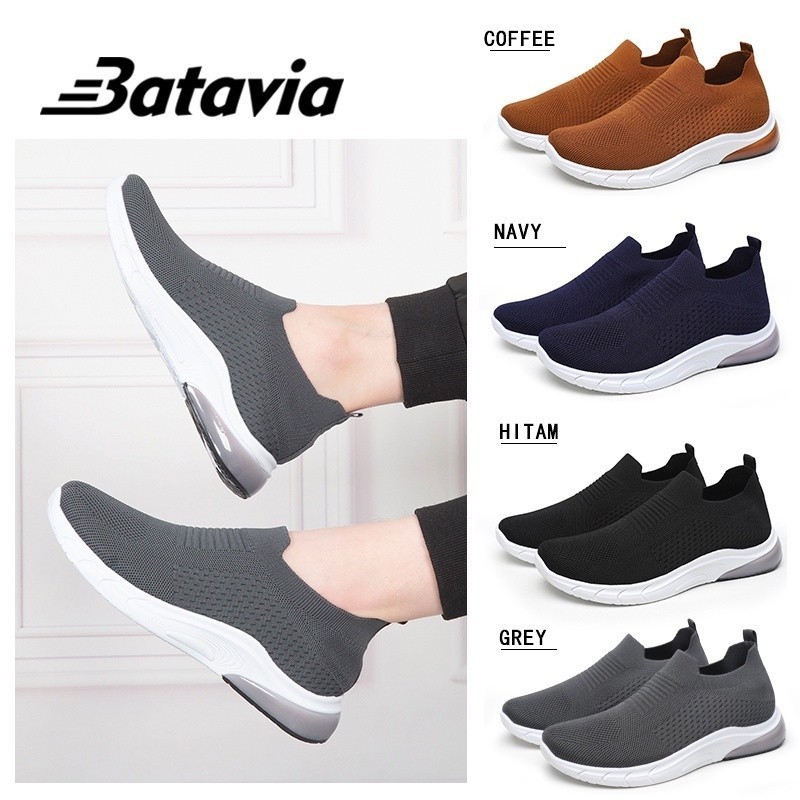 Batavia GROSIR sepatu kanvas pria rajut sepatu pria sepatu tanpa tali hitam Sepatu Pria Sport men Sneakers  sepatu pria