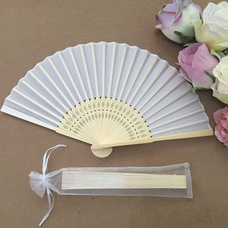 Fashion Style 50pcs White Drawstring Organza Folding Hand Fan Pouch Wedding Bags Outdoor - Image 2