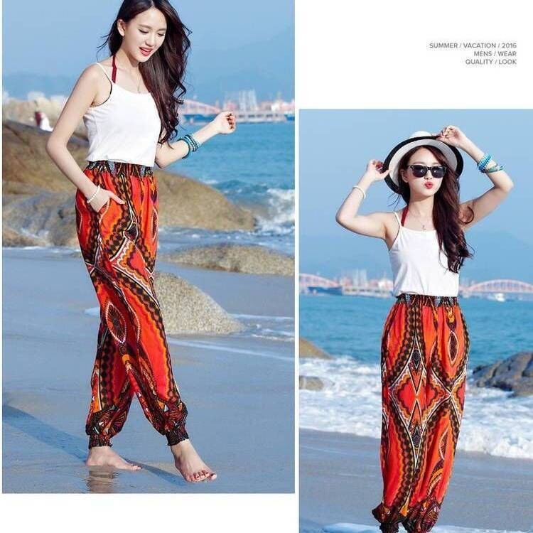 Essential Durable seluar panjang perempuan harun wanita xia posamian pantai etnik gaya tanglung tinggi Versatile - Image 2