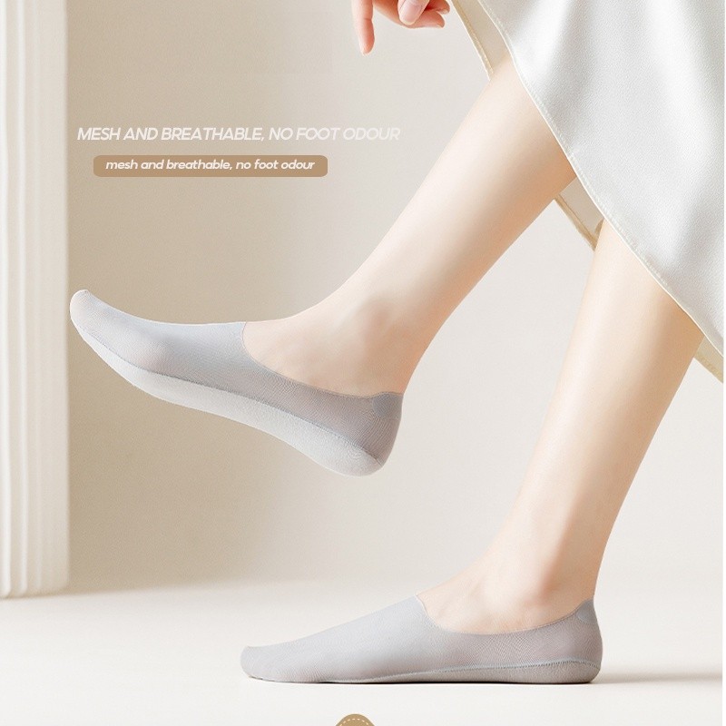 Reliable Quality Invisible Ice Silk Socks Women Non-slip Seamless Boat /Lady Low-Cut Plain Breathable Skin Sarung K Must - Image 2
