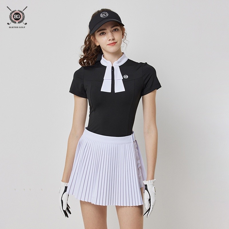 Multi Quality BG Golf Women's Short-Sleeved Small Bow Tie T-Shirt Slim-Fit Slimmer Look Breathable Quick-Drying Runni... - Image 4