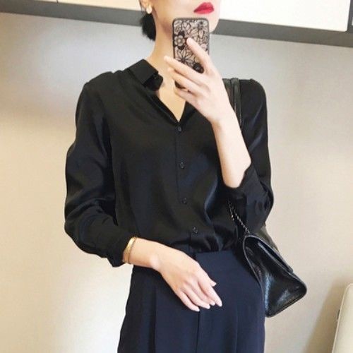 Reliable Quality Heavy Satin Simulation Silk Shirt Women Autumn New Style 2022 High-End Western Top Essential - Image 4