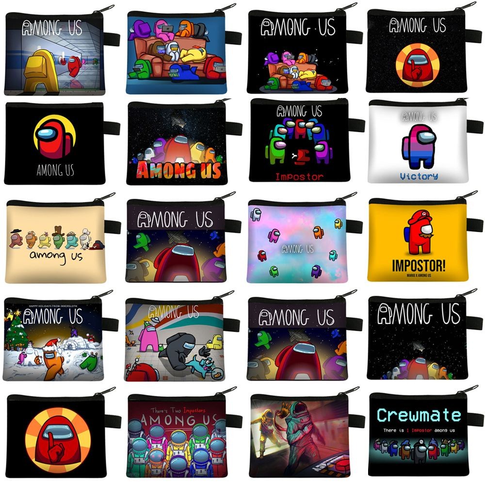 JONY Birthday Gift Among Us Coin Bag Boys Teens Zipper Pocket Kids Boys Pouch Cartoons Pattern Game Wallet Small Women G