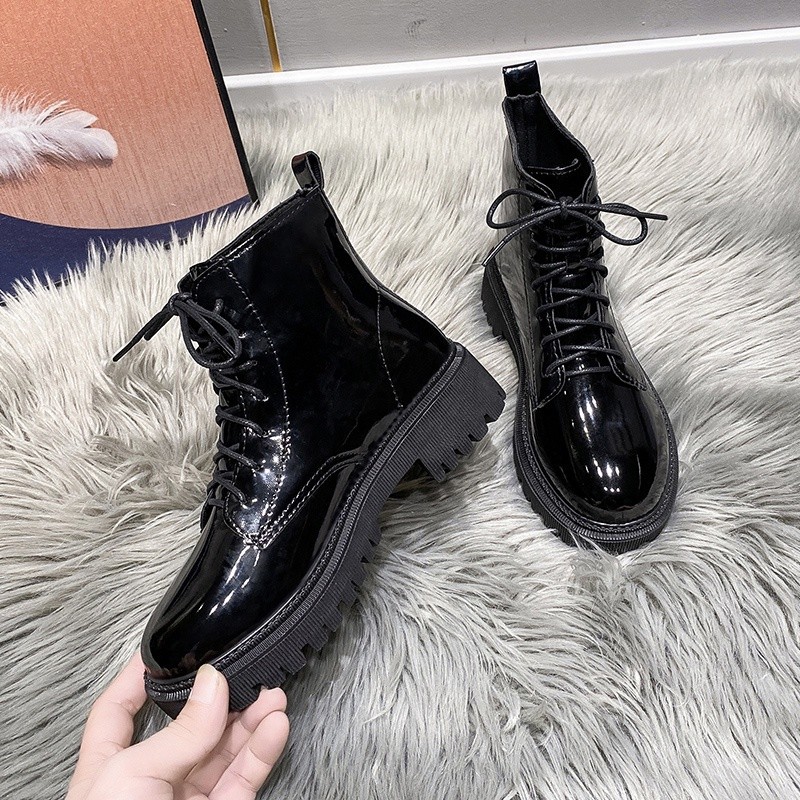 MAY Fashion Martin Boots Korean Style Ladies Zippers Ankle Boots Comfortable High Heel Leather Shoes Ready Stock - Ainna