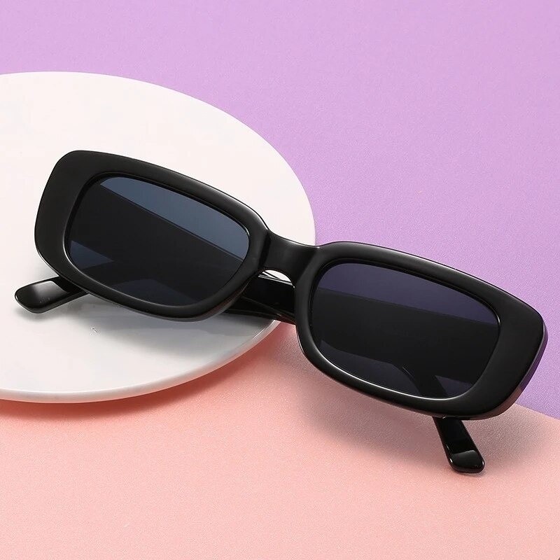 Cermin mata hitam wanita cermin mata hitam perempuan Viral Sunglasses Retro Small Square Trending Glasses Black White