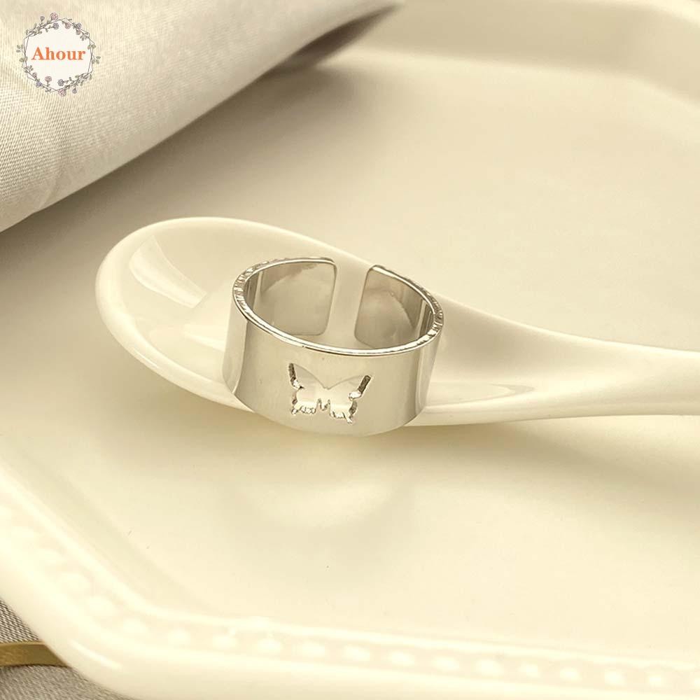 Purpose Quality AHOUR Punk Couple Rings Net Red Fashion Jewelry Butterfly Matching Women Lover Men Copper Vintage Ope... - Image 5