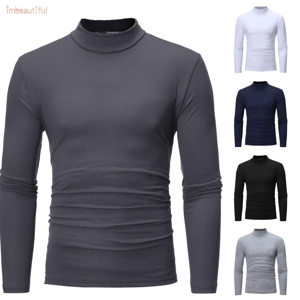 Purpose Have Winter Warm Men Mock Neck Basic Plain T-shirt Blouse Pullover Solid Color Long Sleeve Top Plus Size Reli... - Image 5