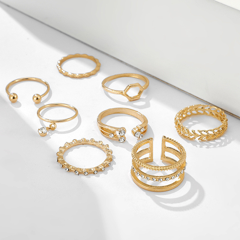 Multi Reliable 8pcs Fashion Ring Sets Finger Rings Hollow Rhinestone Gold Plated Adjustable Open Knuckle Women Bohemi... - Image 3