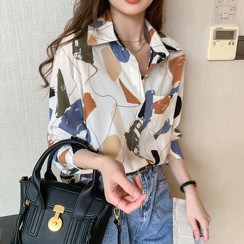 Fashion Printed Chiffon Shirt Women's Design Sense Niche Fashionable Retro French Top Elegant Floral Shirt Long Sleeve