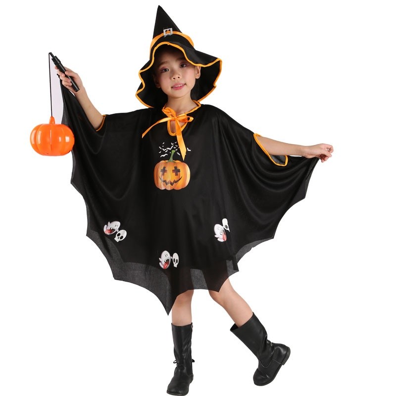 Have Essential New Halloween Cloak Kids Boys Girls Witch Cosplay Pumpkin Costume Hat Set - Image 5