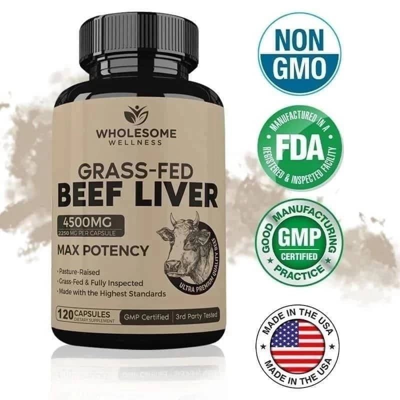 100% Original Products.120 Capsule.Fed Dried Beef Liver Supplement Support Immune System, Heart,Brain,Blood,Liver ..M3