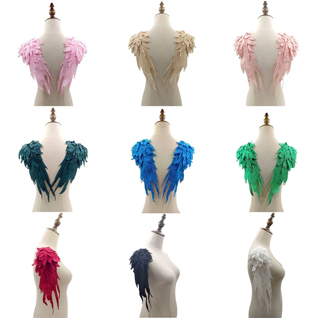 Multi Must White Black Feather Wings Wedding Gown Appliques Embroidered Lace Sew Patches Dress DIY Decoration Purpose... - Image 2