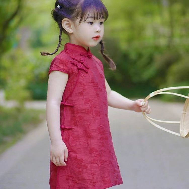 Reliable Durable Girls Cheongsam Summer Thin Little Girl Baby Costumes Children Chinese Style Improved Red Banquet Dr... - Image 3