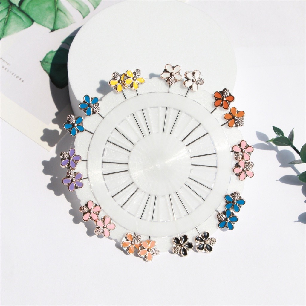 Fashionable 20 piece flower oil painting long needle Muslim scarf headband clip small brooch set