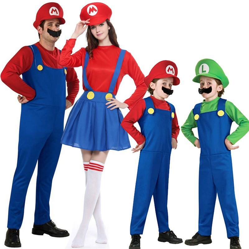 Premium Durable Adult Kids Super Mary Halloween Costume Role-playing Set Cartoon Mario Uniform Family Parent-child Cl... - Image 4