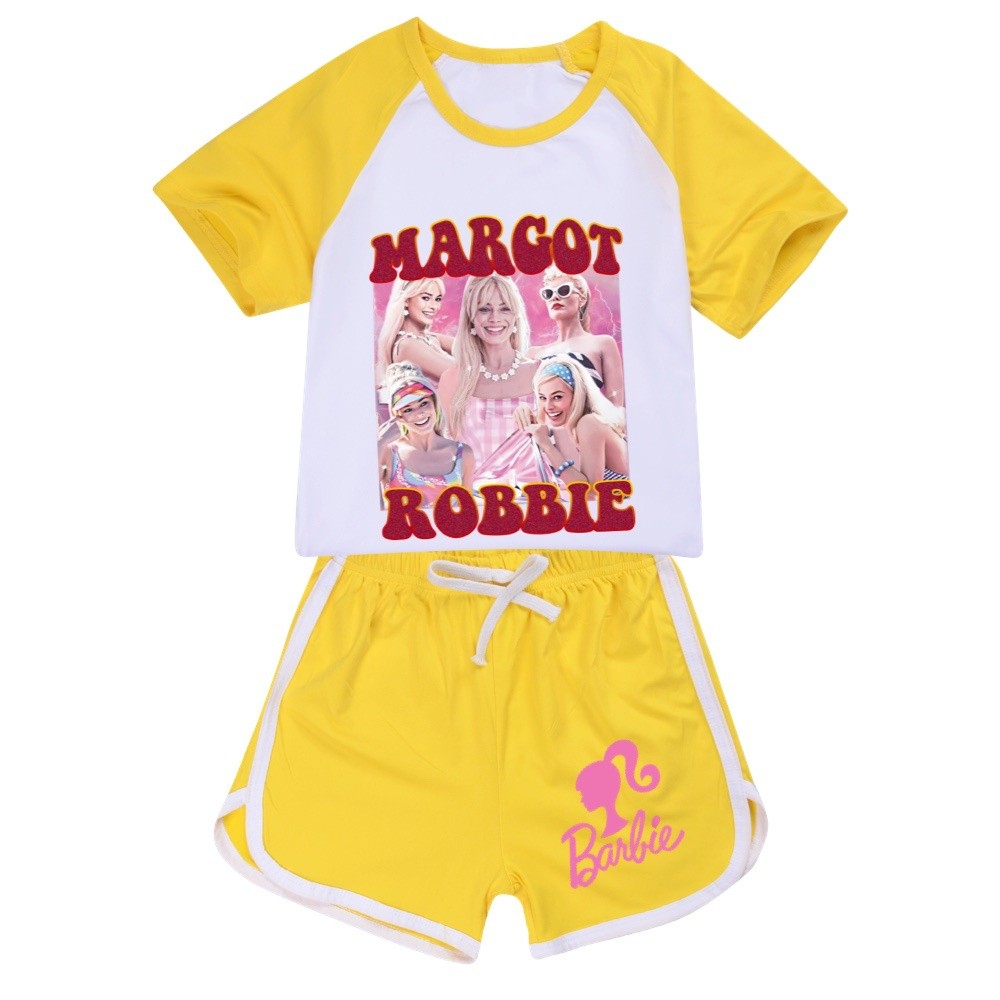 Must Purpose Ready Stock Barbie Movie Cartoon Printed Girls' Short Sleeve Shorts Sports Set Fashion Casual Kids Home ... - Image 2