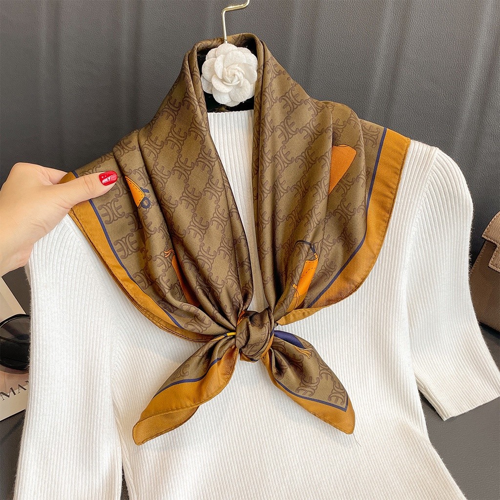 Must Versatile Aibins New Women's Printed Hair Collar Square Scarf 70CM (27.55inch) Luxury Silk Simulation Stewardess - Image 5