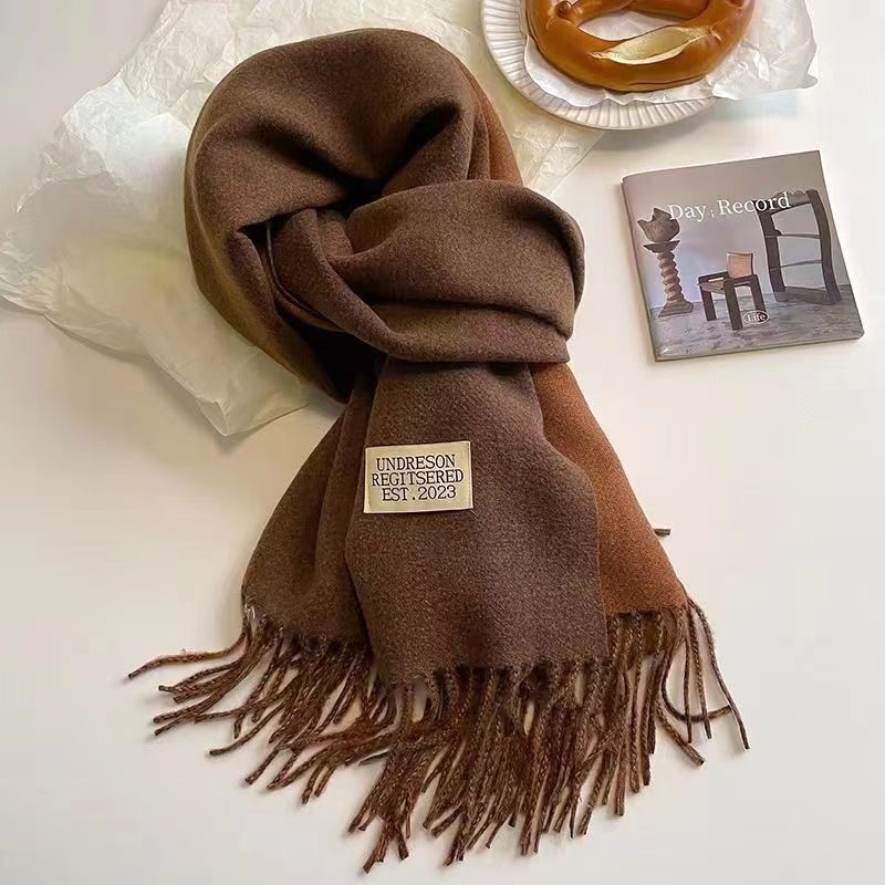 Reliable Durable 2023 Autumn Winter Korean Version New Solid Color Imitation Cashmere Double Side Fringe Scarf Female...