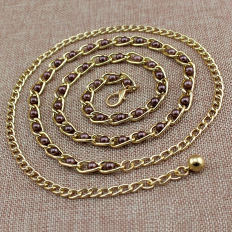 Essential Must MURAH Fashion Woman Belts Sweet Pearl Long Belt Chain Metal Waist Have - Image 4