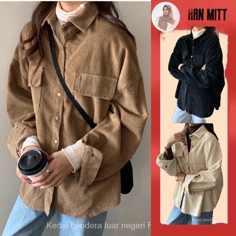 Premium Must 2021 autumn new Korean women's shirt Polo pilot design sense corduroy loose thin coat button Multi Reliable - Image 2