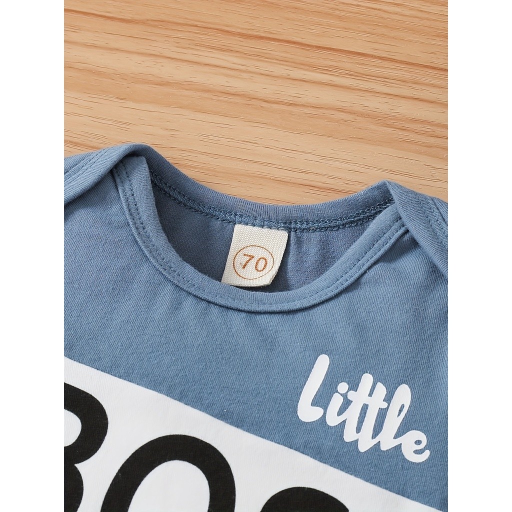 Premium Essential Clothes Baby Boy 3-24 Months 3PCS Newborn Clothing Set Short Sleeves Little BOOS Print Bodysuit Hat... - Image 2