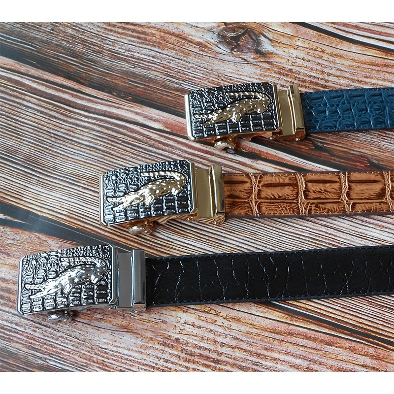 Essential Versatile Men High Quality Leather Belts Silver Gold Buckle Cowhide Crocodile Belt - Image 5