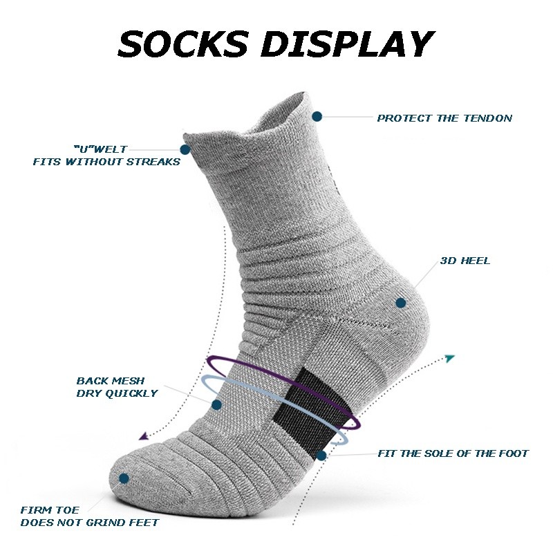 Men Professional Sports Socks Running, Basketball, Football, Cycling, Tennis, Ski Anti-Slip Men Women's Socks Thicken Co