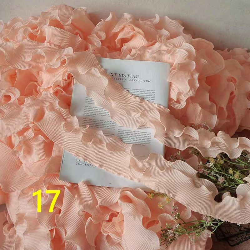 Must Essential 1 meter price Border Lace stretch double fungus wrinkle chiffon elastic pleated skirt DIY Durable - Image 3