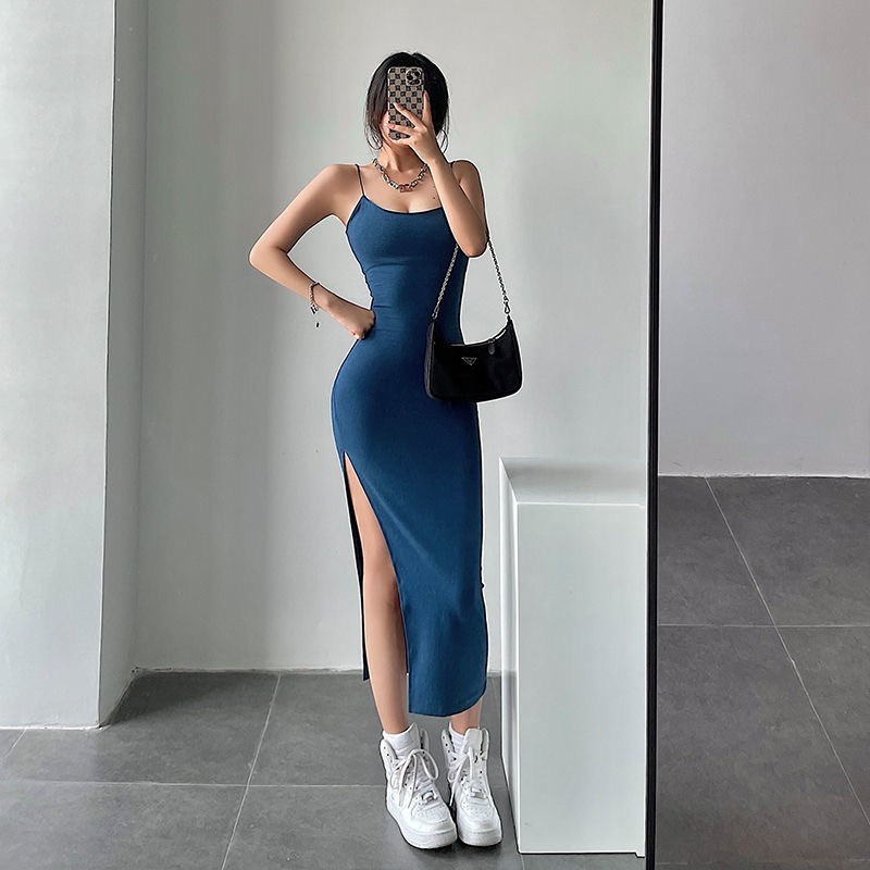 Quality Reliable Women Dresses 2023 Club Wear Sleeveless Halter Neck Slit Dress Baddie Clothes Tight Slip Long Hugcitar - Image 2