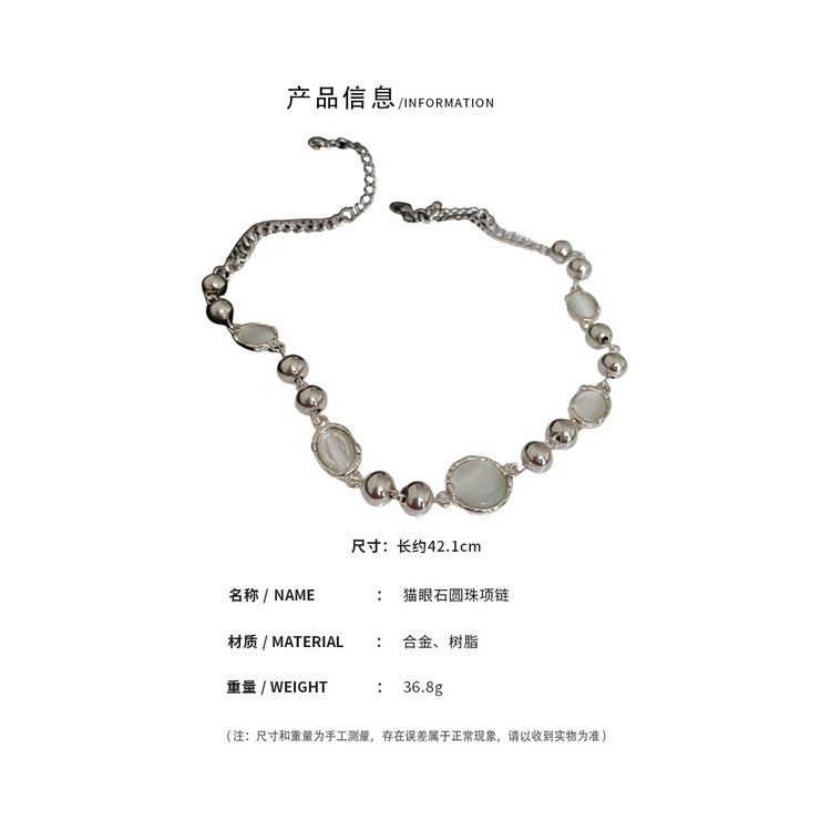 Quality Durable Oval Cat's Eye Stone Ball Splice Necklace Korean Style Design Sense Collar Chain Versatile Simple Art - Image 5