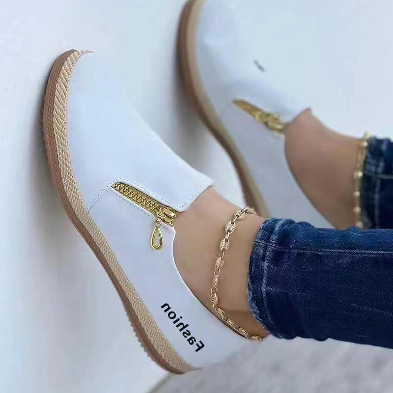 Breathable Gym 2022 Summer New Flat Women's Shoes Round Toe Casual Single Plus Size Side Zipper Slip-on Comfort Walking - Image 5