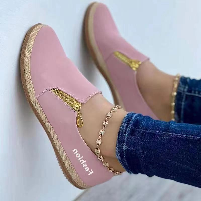 Breathable Gym 2022 Summer New Flat Women's Shoes Round Toe Casual Single Plus Size Side Zipper Slip-on Comfort Walking - Image 4