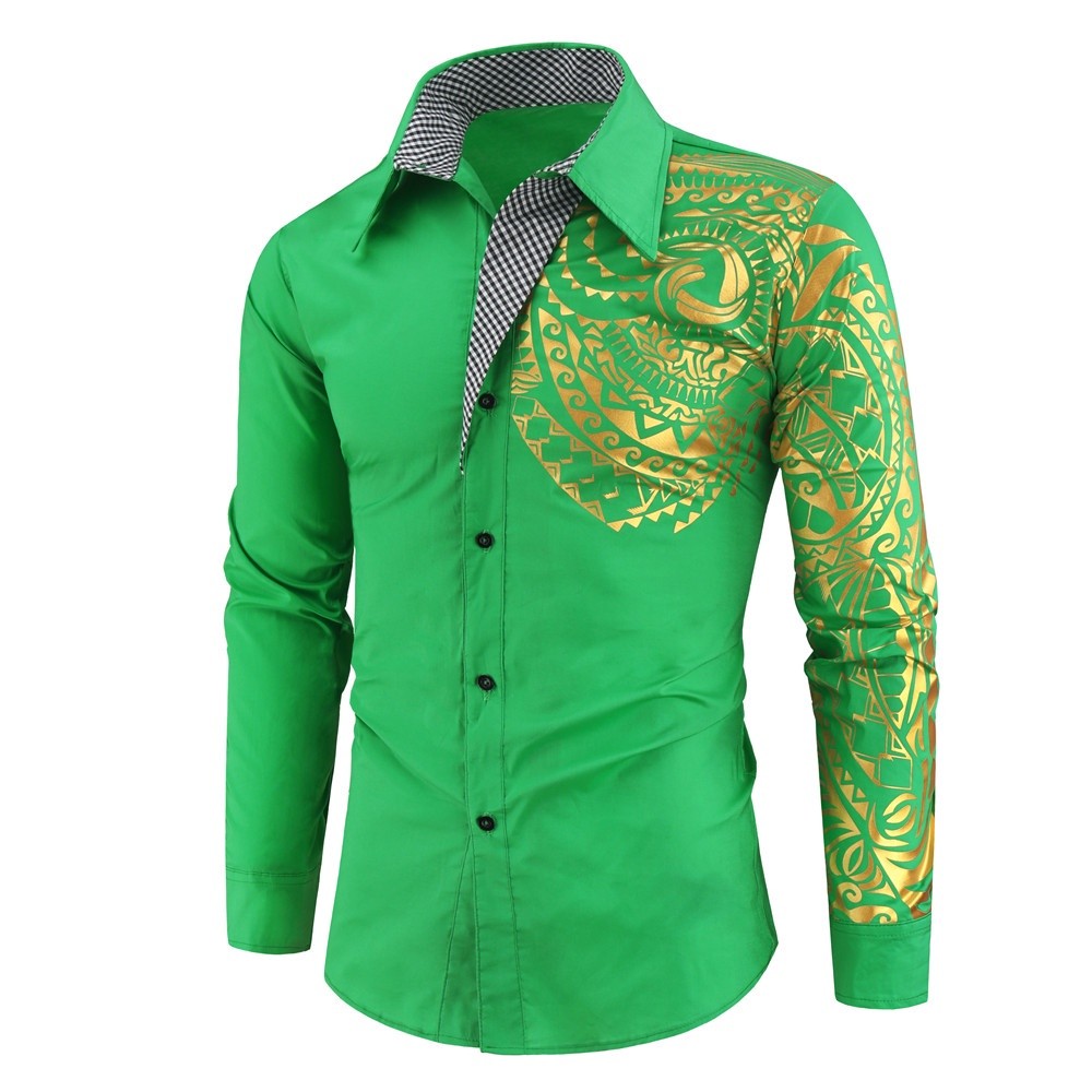 Premium Multi Mens New Slim Fit Long Sleeve Chemise Homme Social Gold Black Shirt Fashion Men Club Prom Shirts - Image 2