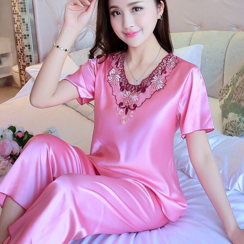 Versatile Essential baju tidur perempuan Piyama musim panas wanita lengan pendek sutera i baru ukuran be Have - Image 5
