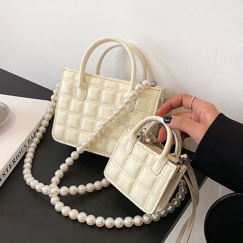 Fashion Daily Normal Design Bag Female Summer 2021 New Trend Mini square pearl chain single-shoulder messenger lipsti... - Image 2
