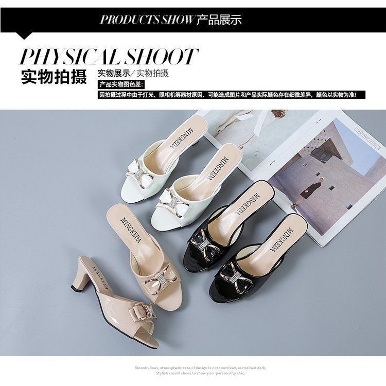 韩版时尚百搭蝴蝶结细跟高跟鞋女式外穿中跟鱼嘴拖鞋大码凉拖女鞋shihuolai88.my4.8 Premium Q... - Image 5