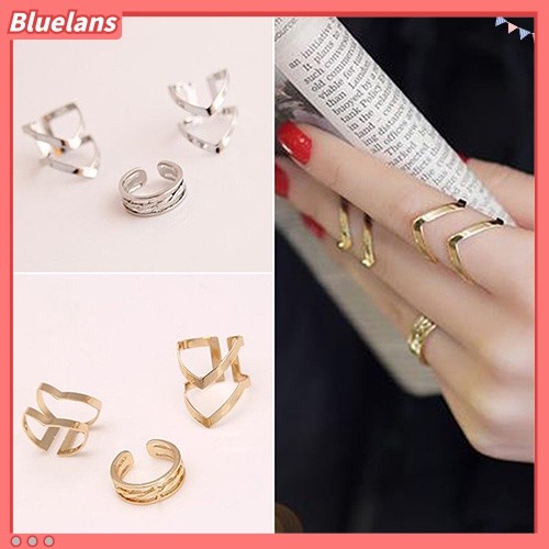 Multi Reliable Fashion Women's Warp Gold Silver Above Band Midi Knuckle Ring Rings 3Pcs/Set - Image 4