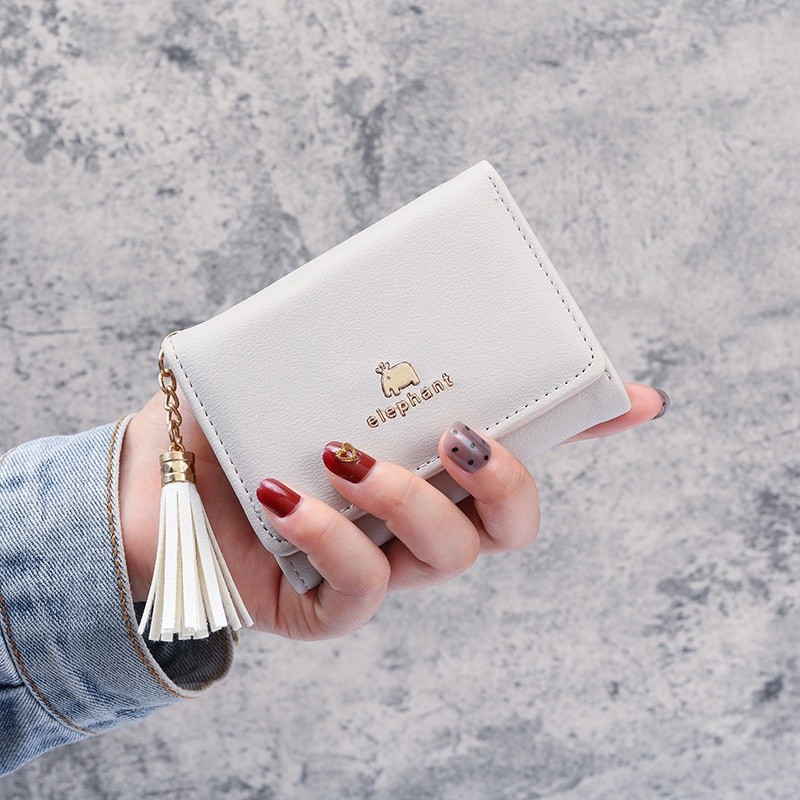 Chic Casual Ladies Short Wallet Japanese Korean Tassel Tri-Fold Cute Student Card Holder Style - Image 2