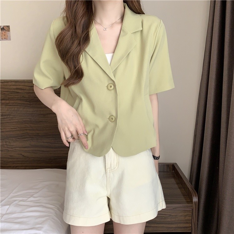 Premium Purpose XIAOZHAINV Korean style fashion suit women casual all match thin short sleeved jacket Have - Image 2
