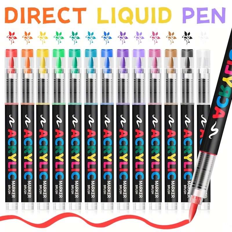 12/36/24/48 Colors Acrylic Marker Pen ，Acrylic Paint Markers Brush For Rock Painting Art Fabric Paint Notebook Writing