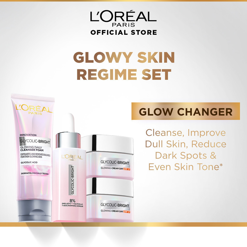 L’Oréal Paris Glycolic Bright Regime Trial Set (4-Piece Kit) Brightening Skincare Starter Pack