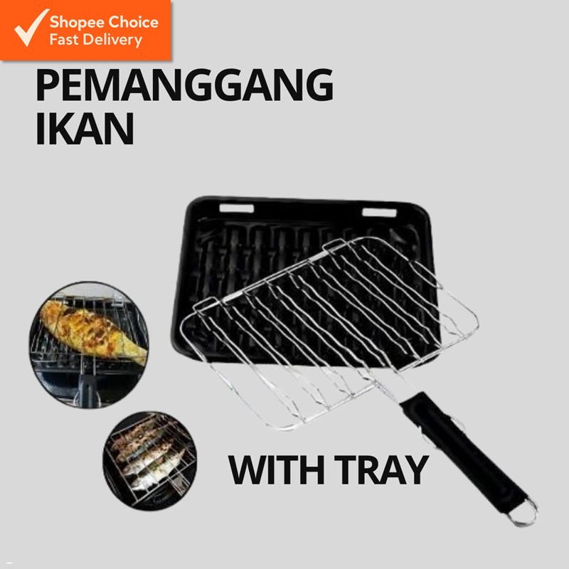 BBQ Fish Grill Pan with Tray – Japanese Style Non-Stick Pan | Pemanggang Ikan