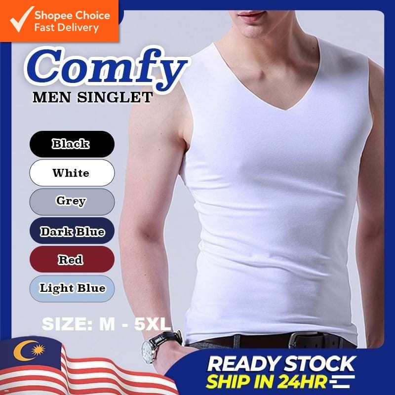 [Local] Men Inner Tank Shirt Seamless Cooling Silk Singlet Casual Plain Top Undershirt Lelaki MT 104