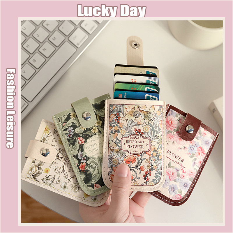【Reday stock】Oil Painting Cascading Hidden Pull Out Card Holder Pu Leather Multi-card Organizer ID Card Case Kes Kad