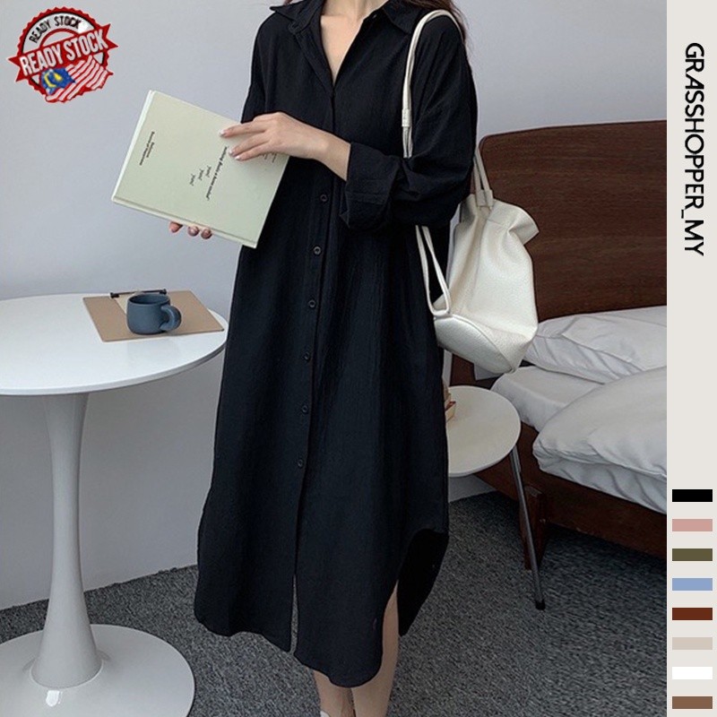 ?? READY STOCK 8Colors Korean Lazy Simple Basic Comfortable Long Shirt Windbreaker Jacket Labuh Blouse Muslimah 外套长衬衫