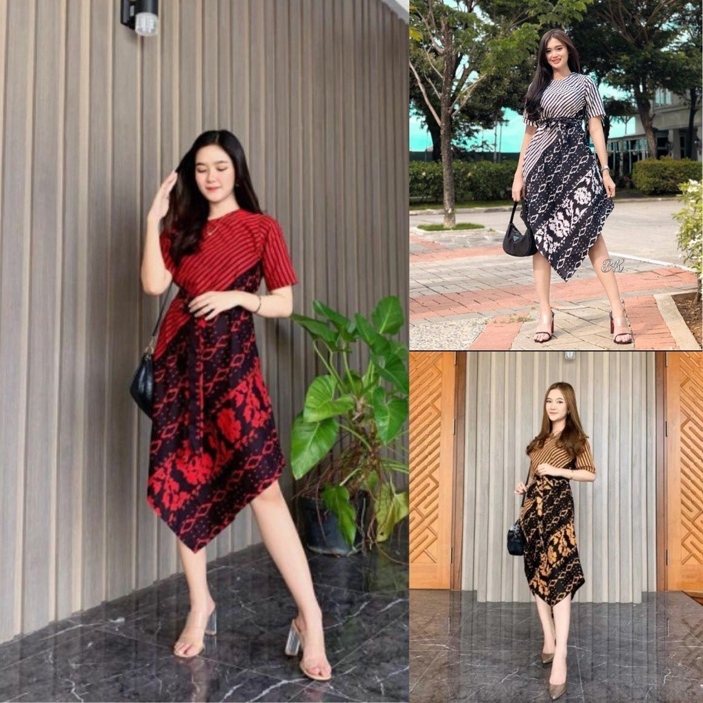 Quality Versatile Modern WOMEN'S TAPER BATIK DRESS ADULT SHORT SLEEVED SONGKET MOTIF - Image 5