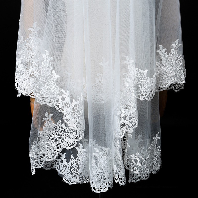 Quality Premium Buycycle Leaf Vine White Lace Edge Tulle Wedding Bridal Veil Women Purpose - Image 2
